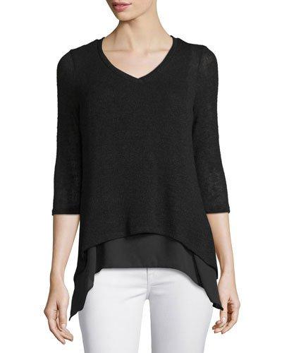 3/4-sleeve Sharkbite-hem Tee, Black
