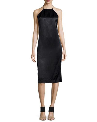 Satin T-back Halter Dress