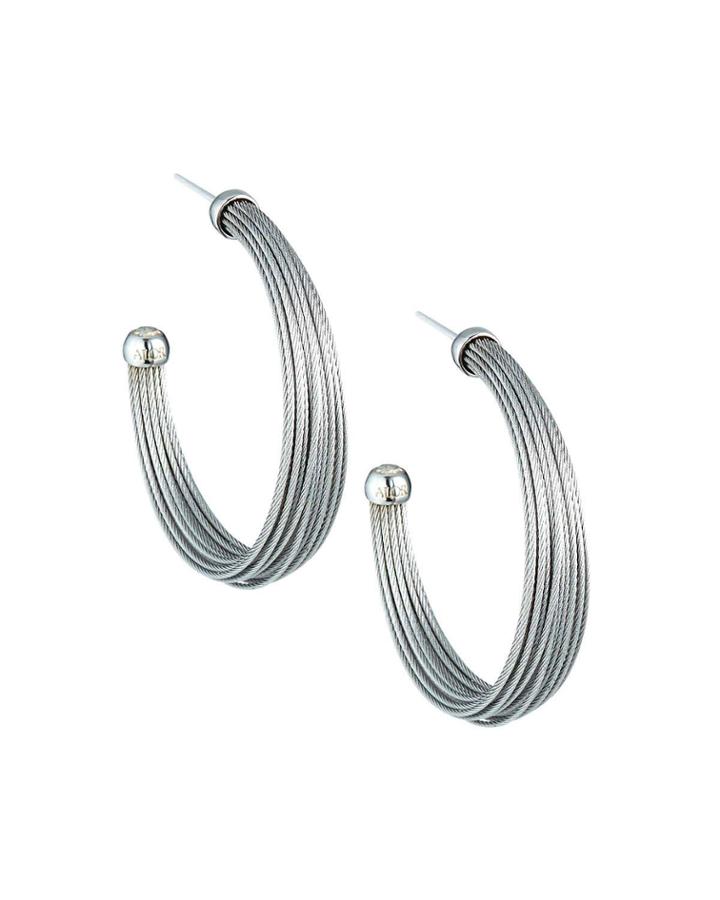 Multi-cable Hoop Earrings W/ 18k White Gold, Gray