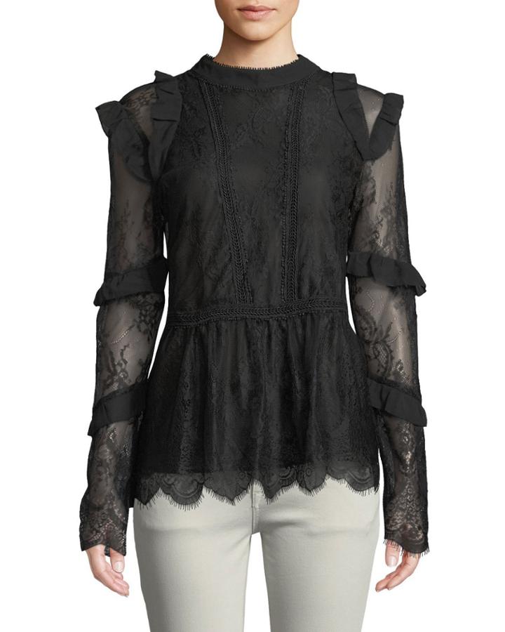 Long-sleeve Mixed-lace Blouse