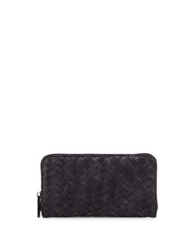 Basketweave Zip-around Wallet, Dark Charcoal