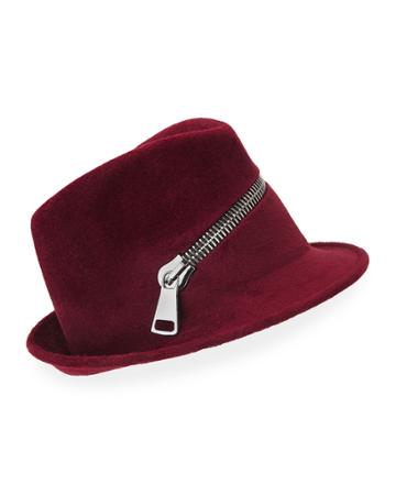 Trilby Velour Baseball Cap W/ Oversized Zip Detail