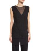Sleeveless Layered Lace Tunic, Black