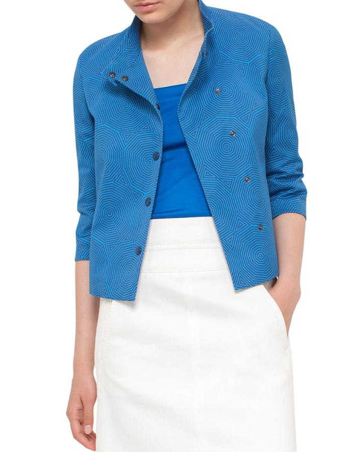 Sunshade-print Short Jacket, Deep Azure