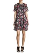 Casa Flora Flutter-sleeve Pleated Chiffon Dress