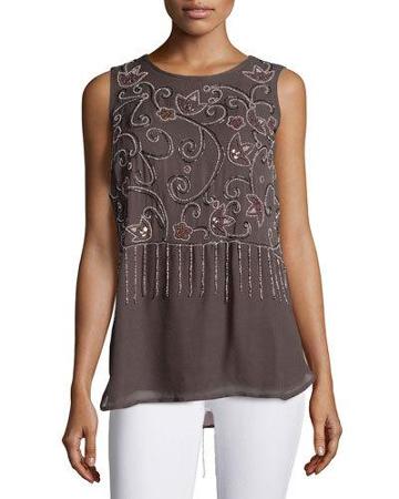 Embellished Tank Top, Brown