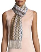 Missoni Zigzag Scarf W/ Fringe Trim, Gray/tan, Women's, Grey/tan