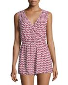 Lindsey Sleeveless Printed Short Jumpsuit, Burgundy