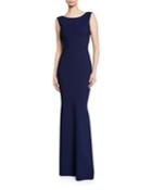 Boat-neck Sleeveless Column Gown W/ Bow-back Detail