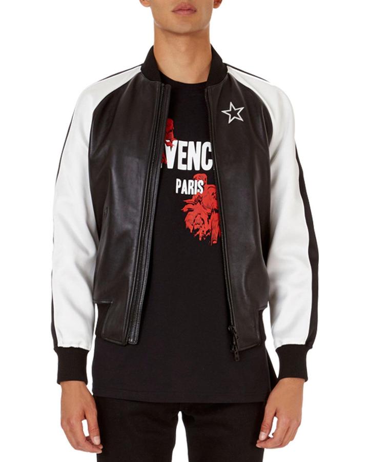 Lambskin Bomber Jacket With Contrast