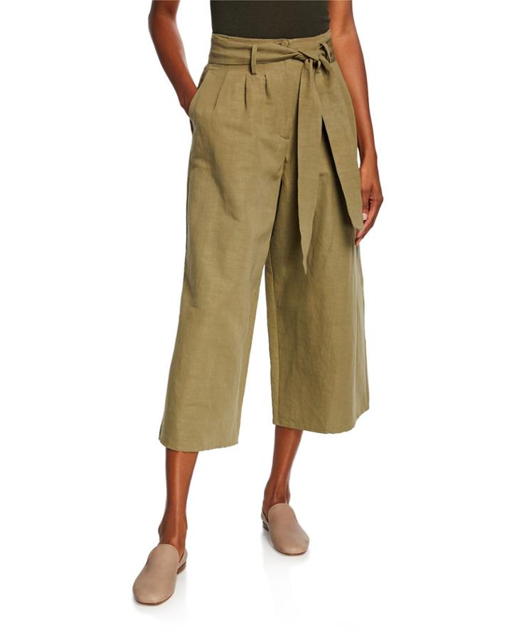 Tie-waist Wide Leg Cropped Pants
