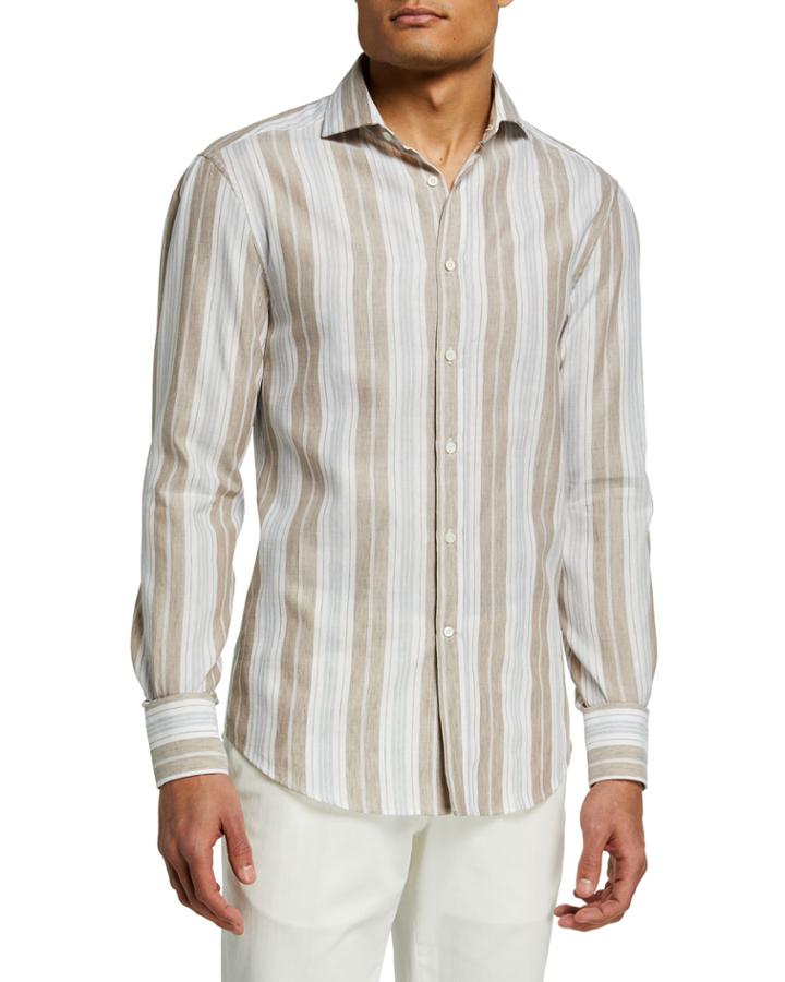 Men's Slim-fit Stripe Linen-blend