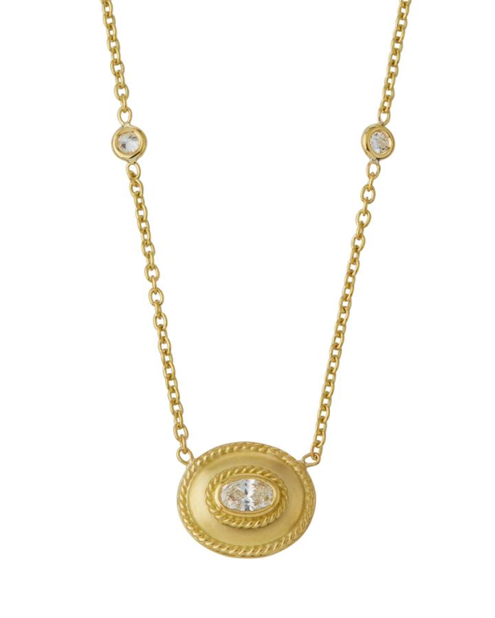 18k East-west Diamond Oval Pendant Necklace