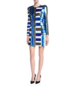Long-sleeve Crewneck Sequin Mini Cocktail Dress