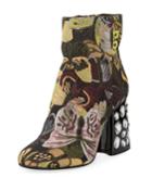 Rosie Jeweled Block-heel Brocade Booties