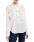 V-neck Long-sleeve Silk Utility Blouse