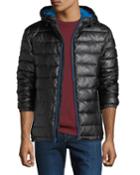 Hooded Faux-leather Quilted Jacket