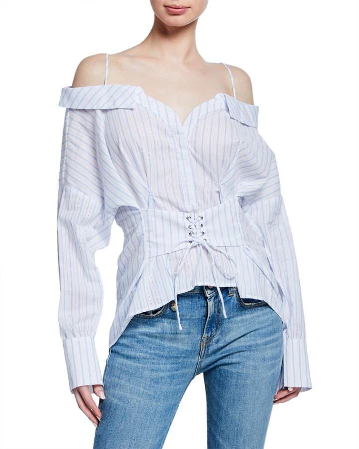 Monroe Stripe Cold-shoulder Corset Top