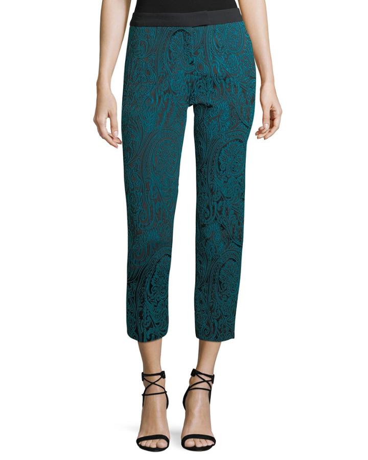 Paisley Jacquard Slim Straight-leg Pants