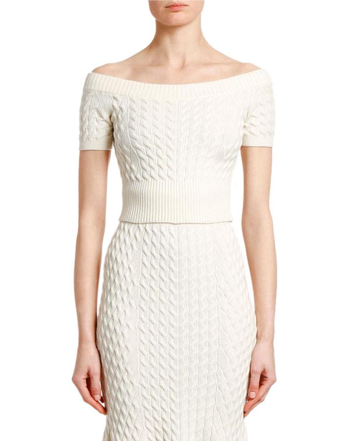 Off-the-shoulder Cropped Cable Knit