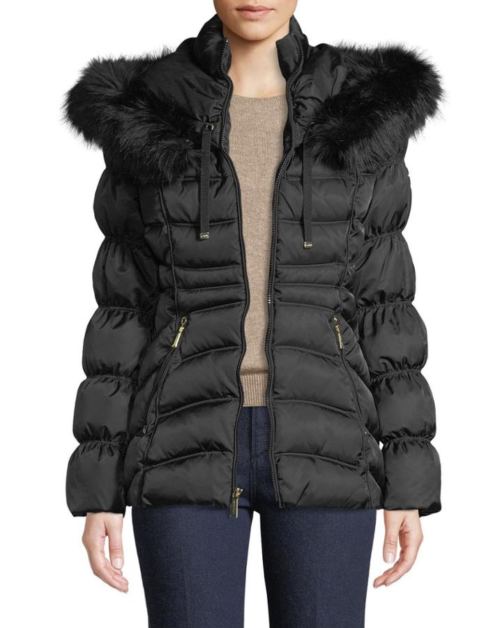 Faux-fur Trim Hooded Short Puffer Jacket