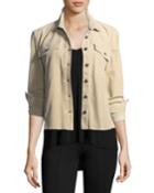 Button-front Corduroy Jean Jacket W/ Raw Hem