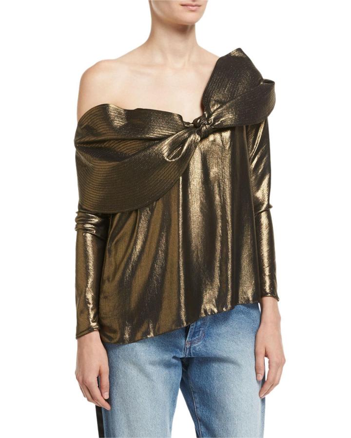 Balkana Metallic Foil Off-the-shoulder Top