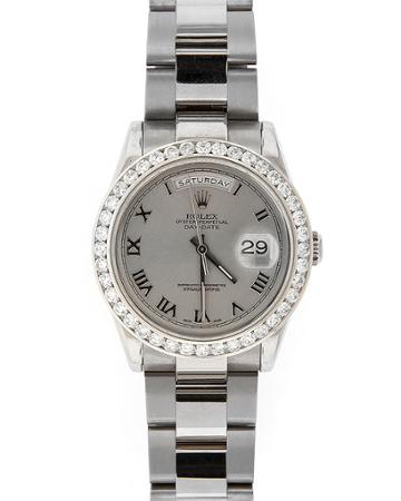 Pre-owned Men's 18k Diamond Day-date Bracelet Watch