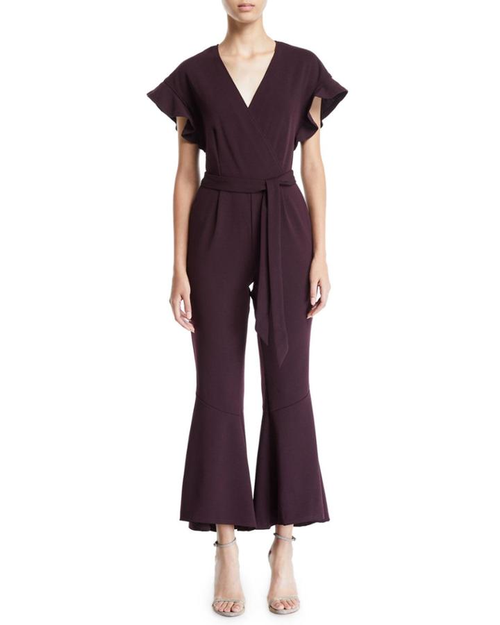 Faux-wrap Belted Scuba Crepe Jumpsuit