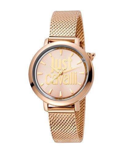 34mm Logo Stainless Steel Bracelet Watch, Pink/gold