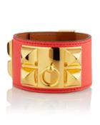 Estate Leather Bracelet W/ Studs, Pink/gold