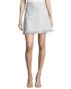 Fringe-hem A-line Suiting Skirt, Gray