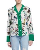 Floral-print Button-front Long-sleeve Silk Pajama