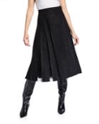 Calf-length Pleated Skirt W/ Crystal-edge Tulle Inserts, Black