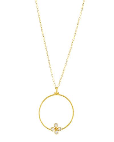 Clover 24k Circle Pendant Necklace W/ Diamonds