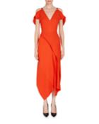 Cotness Asymmetric-drape V-neck Dress
