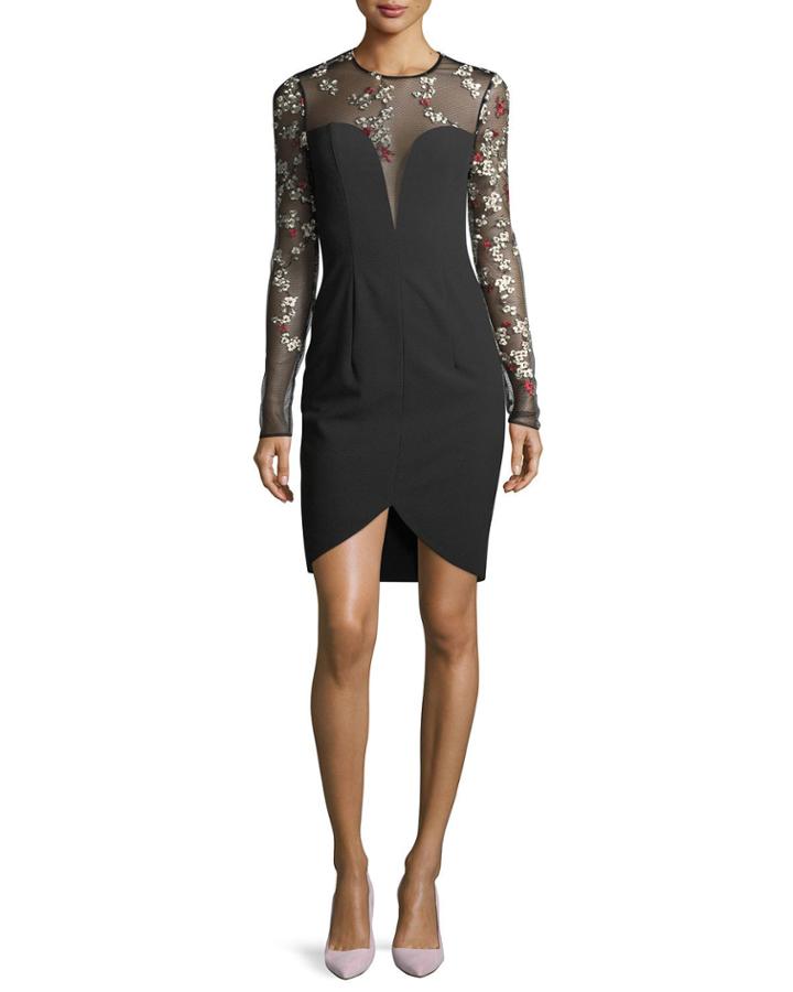 Chantilly Cocktail Sheath Dress W/ Floral-embroidered