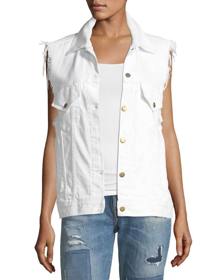 Patti Raw-edge Button-front Denim Vest