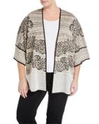 3/4-sleeve Scroll-knit Jacket, Brown,