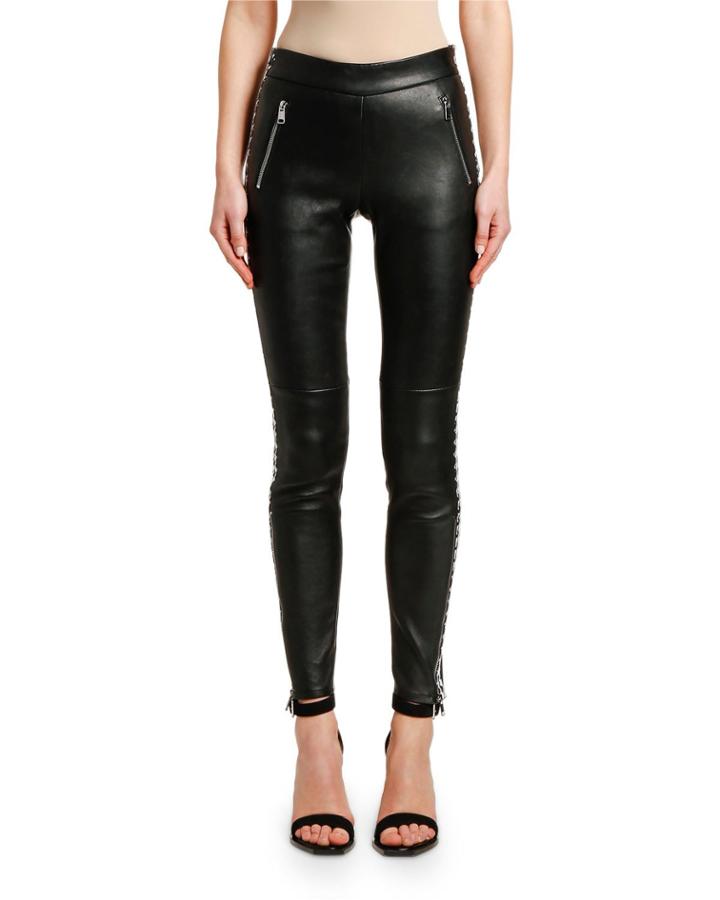 Houndstooth-striped Stretch-leather