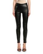 Houndstooth-striped Stretch-leather