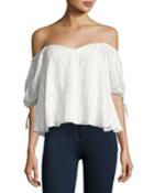 Off-the-shoulder Striped Blouse, White