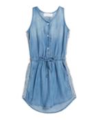 Sporty Tank Sleeveless Denim Dress W/ Striped Trim,