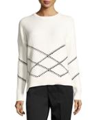 Graphic-stitch Pullover Sweater, White/black