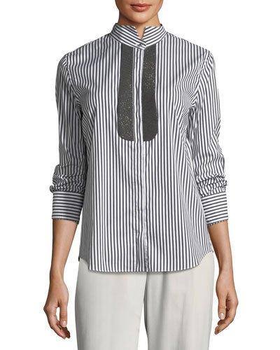 Poplin Monili-trim Long-sleeve
