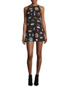 Sleeveless Fantasy-print Babydoll Dress, Black