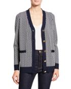 Gemini Link Jacquard V-neck Button-front Relaxed Cardigan