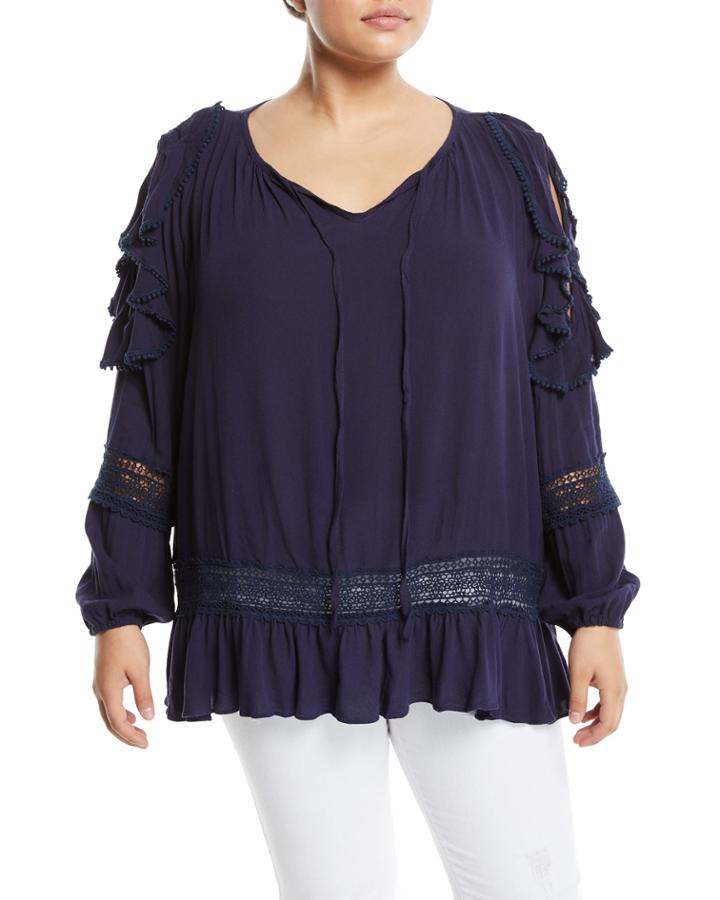 Cold-shoulder Crochet-trim Peasant Blouse,