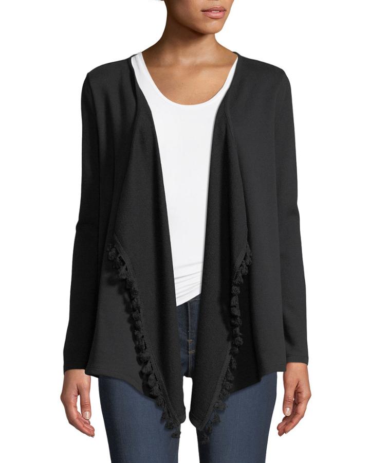 Tassel-trim Open-front Cardigan