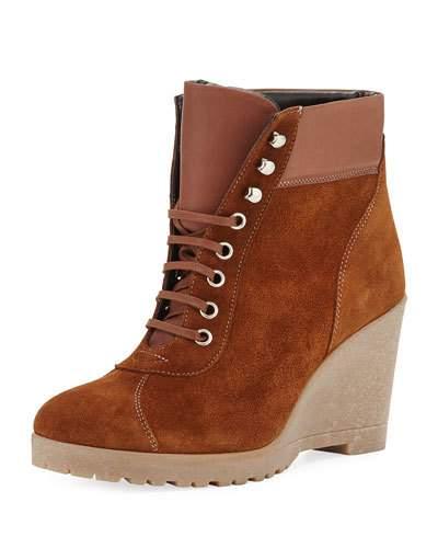 Donald Mixed Leather Wedge Bootie, Brown